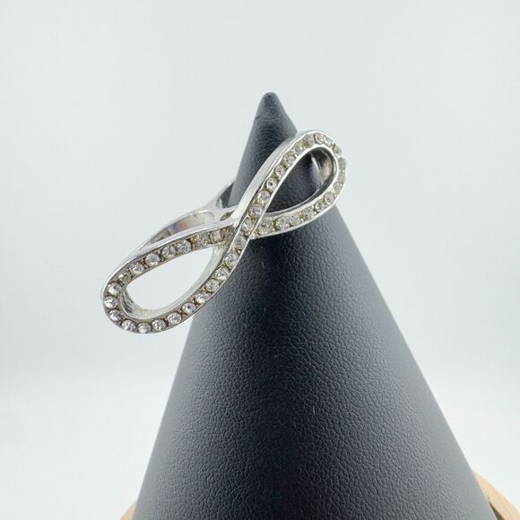 Vintage Two Finger Infinity Rhinestone Ring Statement Bling Unique Edgy Glamour - Picture 2 of 10